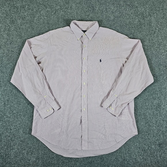 Ralph Lauren Yarmouth Oxford Gingham Button Up Shirt Pink Men Size 17 1/2 36/37 - Picture 1 of 6
